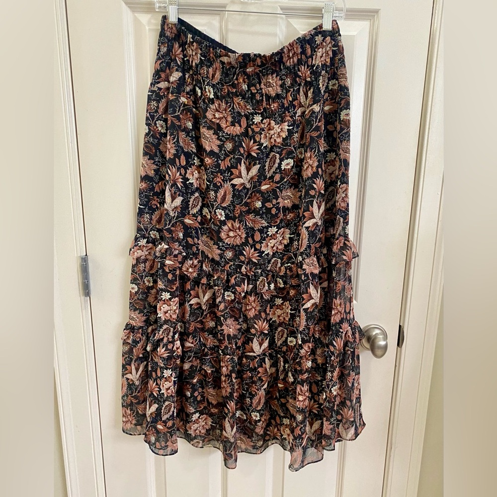 Madewell maxi skirt. Floral pattern with side slit & lined,Metallic threads Sz-S